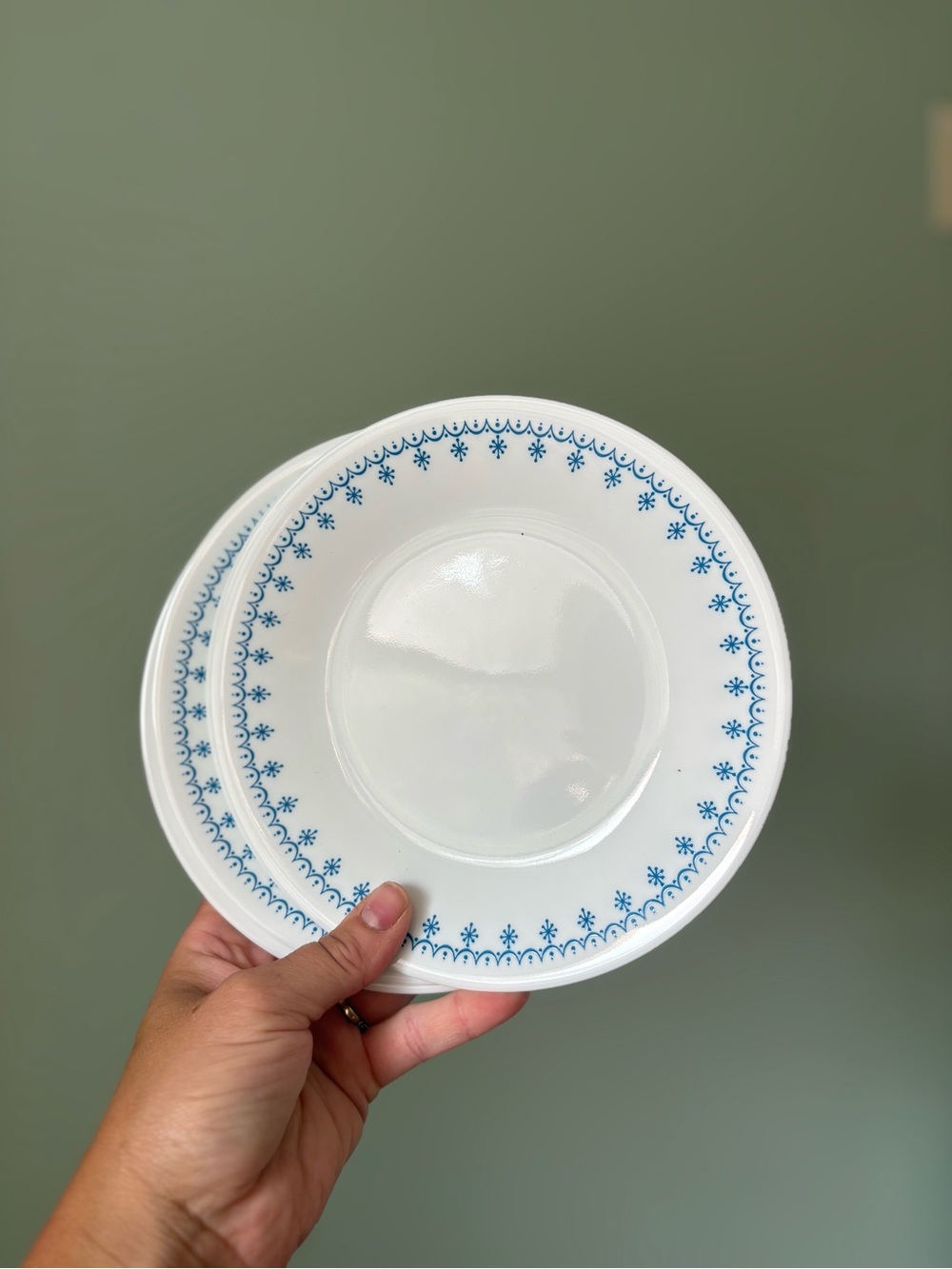 Set of 4 Corelle Snowflake Blue Saucers